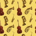 seamless pattern with different wind and string musical instruments Royalty Free Stock Photo