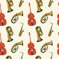 seamless pattern with different wind and string musical instruments Royalty Free Stock Photo