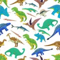 Seamless pattern with dinosaurs, prehistoric fish