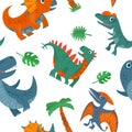 Seamless pattern with dinosaurs. Vector colorful flat icon isolated Royalty Free Stock Photo