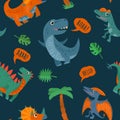 Seamless pattern with dinosaurs. Vector colorful flat icon isolated Royalty Free Stock Photo