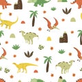 Seamless pattern Dinosaurs. Vector hand drawn colorful Royalty Free Stock Photo