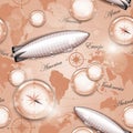 Seamless pattern - dirigible and compass Royalty Free Stock Photo