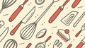 Sharp Kitchen Knives and Utensils Pattern, vector design Generative AI Royalty Free Stock Photo