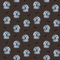 Seamless pattern with dog breed Bichon on a brown background. lap-dog Cute portrait of a fluffy dog.