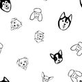 Seamless pattern with Dog breeds. Bulldog, Husky, Alaskan Malamute, Retriever, Doberman, Poodle, Pug, Shar Pei