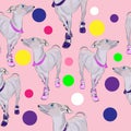 Seamless pattern dog and bright balls