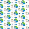 Seamless pattern with dog, doghouse, bones Royalty Free Stock Photo