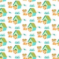 Seamless pattern with dog, doghouse, bones Royalty Free Stock Photo