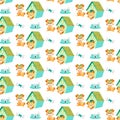 Seamless pattern with dog, doghouse, bones Royalty Free Stock Photo