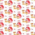 Seamless pattern with dog, doghouse, bones Royalty Free Stock Photo
