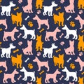 Seamless pattern with Dog silhouette. Surface design texture about Dogs breed Basenji. Vector illustration color shape Royalty Free Stock Photo