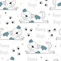 Seamless pattern with dog. Vector print with cute funny fashionable dogs. Vector illustration