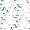 Seamless pattern with dog. Vector print with cute funny fashionable dogs. Vector illustration