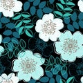 Seamless pattern with a dogrose. Hand-drawn abstract flor
