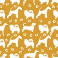 Seamless pattern with dogs and dog tracks