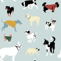 Seamless pattern. Dogs of different breeds