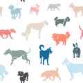 Seamless pattern. Dogs of different breeds