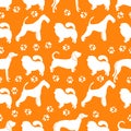 Seamless pattern with dogs and dog tracks