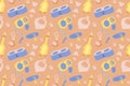 Seamless pattern with dogs supplies, pet shop background.