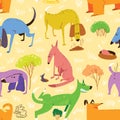 Seamless pattern with dogs. Vector illustration with cute cartoon pets . Colorful funny animal characters Royalty Free Stock Photo