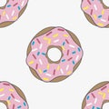 Seamless pattern with donut and pink glaze. Background. Vector. Royalty Free Stock Photo