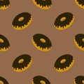 Seamless pattern, donut with topping, brown yellow beige pop art, vector