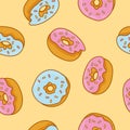 Seamless pattern with donuts. Cute sweet food baby background.