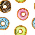 Seamless pattern with donuts drawing in watercolor