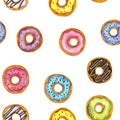 Seamless pattern with donuts drawing in watercolor