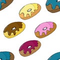 Seamless pattern of donuts in glaze. Vector of donuts. Seamless background of donuts in colored glaze Royalty Free Stock Photo