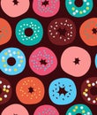 Seamless pattern with donuts, vector texture with cakes, decorative sweet background.