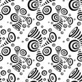 Seamless pattern with doodle abstract deformation circles in black on white