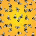 Seamless pattern with doodle bees