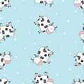 Seamless pattern with doodle cartoon cows. Royalty Free Stock Photo