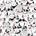 Seamless pattern with doodle cats. Can be used for textile, website background, book cover, packaging.
