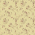 Seamless pattern with doodle cats drinking wine Royalty Free Stock Photo