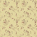 Seamless pattern with doodle cats drinking wine Royalty Free Stock Photo