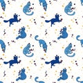 Seamless pattern with doodle cats drinking wine Royalty Free Stock Photo