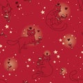 Seamless pattern with doodle cats drinking wine Royalty Free Stock Photo