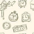 Seamless pattern. doodle clocks set . Vector Royalty Free Stock Photo