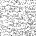 Seamless pattern Doodle Collection of Hand Drawn Vector Clouds. Set of cartoon cute simple clouds outlines shapes. black outline o Royalty Free Stock Photo