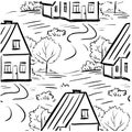 Seamless pattern doodle cozy suburban house