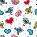 Seamless pattern with doodle cute birds.