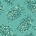 Seamless pattern with Doodle elements in vintage handmade style in blue marine