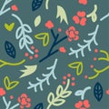 Seamless pattern with doodle of floral on green background, vector, doodle drawing, cute vector