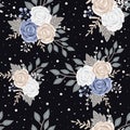 Seamless pattern Doodle Flowers on black background Royalty Free Stock Photo