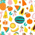 Seamless Pattern with Doodle Fruits and Berries.