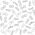 Seamless pattern with doodle glasses. Vector sketch illustration of black outline eyeglasses, linear sunglasses for Royalty Free Stock Photo