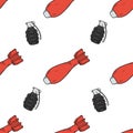 Seamless pattern with doodle the grenade and a bomb